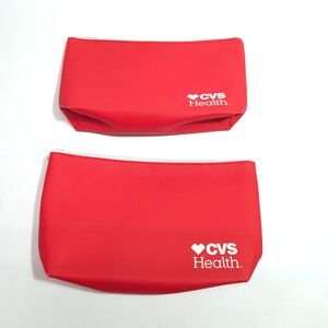 CVS Health Red Cosmetic Bag Set Lot of 2 Zipper Travel Makeup Pouch Toiletry Bag